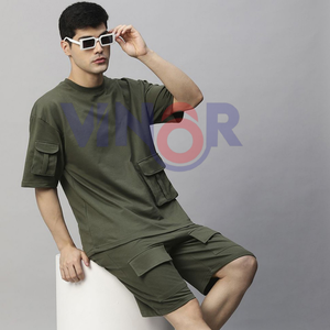 Ensemble de shorts d'été pour hommes Short d'été personnalisé de couleur bleue et assorti Ensemble en coton Ensemble d'été haut de gamme en vente OEM - Product Image 4