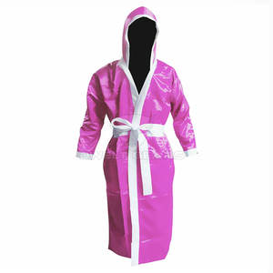 Robe de boxe en satin sur mesure avec capuche, logo de marque personnalisé pour hommes, entraînement de MMA et de kick-boxing, douce et confortable - Product Image 1