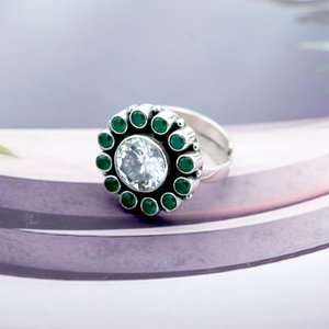 925 bague fine en argent Sterling naturel vert émeraude zircon cubique bague de mariage réglable pour les femmes cadeau parfait modèle R0160-GS - Product Image 1