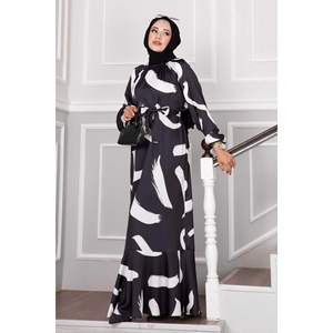 Robe Hijab Taille Satinée Ceinturée Noir - Product Image 5
