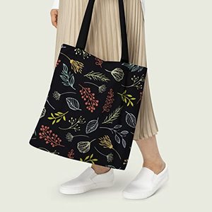 Bolsas de Mano de Lona de Algodón con Estampado de Hojas Navideñas, Color Negro, con Cierre de Cremallera, para Compras y Regalos, la Mejor Bolsa de Lujo a la Moda - Product Image 3