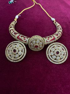 Ensemble de collier en or plaqué AD CZ Meenakari de nouvelle conception pour filles et femmes, style ethnique tendance, pierre principale en perle, laiton, usage quotidien, collier - Product Image 3