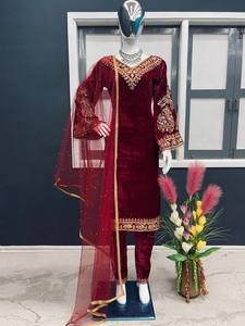 Costume en tissu de velours avec broderie robe traditionnelle entièrement cousue avec une belle couleur porter en toute saison - Product Image 3