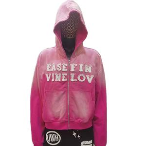 เสื้อฮู้ดฟอกสีมีซิปสำหรับศิลปินฤดูหนาวผ้าเฟรนช์เทอร์รี่100% ผ้าฝ้ายปักลายแนววินเทจ - Product Image 1