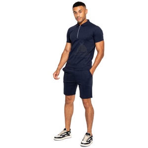 2025 carreaux personnalisés hommes décontracté 100% PK coton tissu Shorts ensembles à manches courtes Polo solide survêtement ensemble hommes 2 pièces ensembles - Product Image 1
