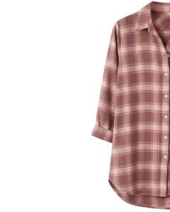 Chemisier ample à carreaux boutonné pour femme, rose mauve, manches longues, en flanelle décontractée, style tunique, vente en gros pour les tenues d'hiver - Product Image 3