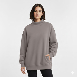 Women Casual Oversized Long Mockneck Pullover Winter Sweatshirt Loose Fit Front Eco-Friendly Fleece Streetwear Fashion <b>Top</b> for - Product Image 1