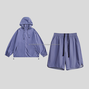 Custom High Quality <b>Nylon</b> Sports Suits Breathable lightweight Waterproof Short Zipper Hoodie Elastic Shorts Two Pieces Suits - Product Image 2