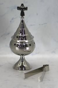 Brûleur d'encens en laiton Offre Spéciale avec croix sur le dessus pour les parfums d'océan de sauge santale sclarée - Product Image 3