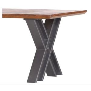 Table à manger moderne en bois massif en forme de X avec pieds en fer, design industriel, imperméable, pour la maison et l'entrée, meubles durables - Product Image 3