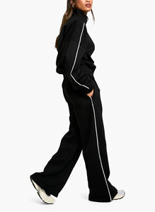 Survêtement à fermeture éclair complète 100% coton pour femmes haut tendance surdimensionné épaule tombante solide noir ensemble de jogging pour l'hiver - Product Image 3