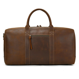 Sac de voyage pliable en cuir véritable léger et portable avec fermeture éclair, doublure en polyester durable, marron - Product Image 2