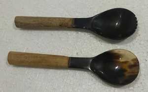 Cuillère à café, thé et vin en corne de buffle naturelle et en bois, ensemble de cuillères en corne, ustensiles de cuisine, lot de 2 pièces - Product Image 3