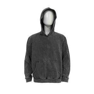 Vintage Heavyweight Cotton <b>Zip</b>-<b>Up</b> <b>Hoodie</b> for Men Acid Wash Oversized Retro Fit <b>Black</b> Stone Wash Streetwear for Winter - Product Image 2