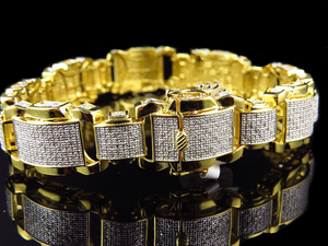 Bold Heavy Link Bracelet 10K Yellow Gold Lab Diamond Thick Square Panels <b>Men</b> Hip Hop Custom Luxury Jewelry - Product Image 4