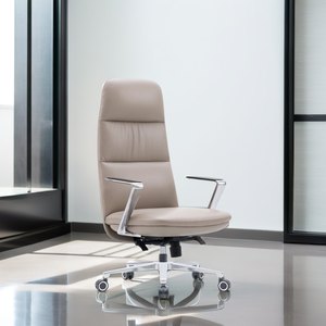 Premium <b>Cream</b> Faux Leather Executive <b>Office</b> <b>Chair</b> Lift Adjustable Headrest Modern Design for Home Boss Use Made Iron Aluminium - Product Image 2