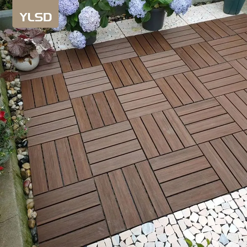 Garden use wpc DIY tiles easy install interlocking click composite tiles outdoor wood plastic deck tile