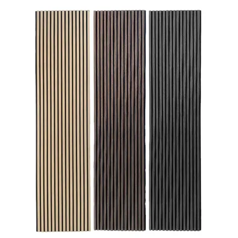 Modern 2400*600mm Dark Smoke Wood Wool Wall Panels Natural Wooden Slat Acoustic Panel Rubber Core Apartment Warehouse