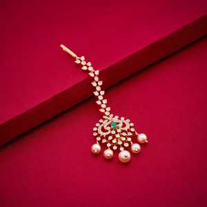 Bijou Tikka en or à motif floral, objet de collection culturel, pour mariage féminin, avec pierres de rubis vertes, 7g - Product Image 5