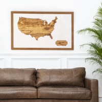 ArtisRaw Art mural en bois d'olivier fait main, écologique, personnalisable, design Art Déco, carte du monde, cadre brun clair, décoration murale suspendue