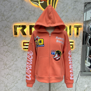 Sudadera con Capucha y Cremallera Avarice Society Naranja, Unisex, Estilo Urbano, Diseño con Apliques y Parches, Corte Holgado, Ropa de Otoño - Product Image 5