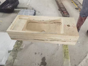 Foshan fabbrica un pezzo corpo di travertino singolo lavello bagno di vanità moderno rettangolare integrato galleggiante lavandino in marmo - Product Image 5
