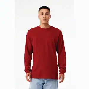 100% Airlume Combed And Ring Spun Katun 32 Tunggal 4.2 Oz Kanvas Merah Klasik Crew Leher Unisex Jersey Lengan Panjang T-Shirt