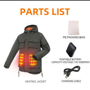 Зимний водонепроницаемый пуховик из углеродного волокна с подогревом, тепловое пальто с капюшоном для улицы - Product Image 5