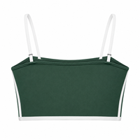 Soutien-gorge de sport personnalisé en gros pour femmes, 82 % nylon, 18 % élasthanne, 220 g/m², vert forêt, maintien léger, bretelles spaghetti, bordure contrastante