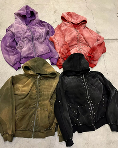 Vêtement de rue personnalisé 2026 en molleton délavé au soleil, fonctionnel, délavé à l'acide, unisexe, lourd, brodé de strass, 100% coton, poche doublée - Product Image 3