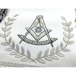 Custom Embroidered Masonic <b>Apron</b> Blue <b>White</b> Velvet Fringe Symbolic Design Classical Style Sew-On Badge Garment Application - Product Image 2