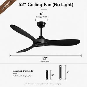 52 Inch Black <b>Ceiling</b> <b>Fan</b> Without Light for Bedroom Living Room with <b>Remote</b> <b>Control</b> 3 Blade Reversible DC Motor - Product Image 5