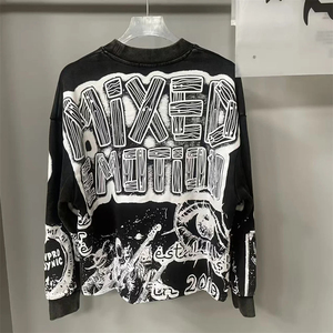 MIXED EMOTION เสื้อสเวตเชิ้ตคอกลมสีดำ ลายเพ้นท์มือพิมพ์ลายเต็มตัว เสื้อยืดแขนยาว - Product Image 2