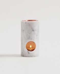 Brûleur à mazout moderne en marbre beige avec insert en cuivre Diffuseur d'aromathérapie élégant pour la décoration intérieure et le parfum - Product Image 4