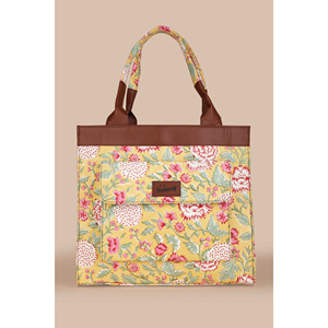 Bolso de Hombro de Lona Amarilla con Estampado a Mano Amalfi Meadows para Mujer - Product Image 1