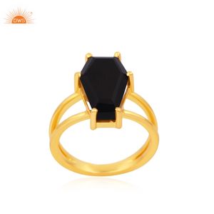 Best Selling Sterling Silver 18K Gold Plated Natural <b>Black</b> <b>Onyx</b> Gemstone <b>Ring</b> Micron Fine Jewelry Manufacturer - Product Image 1