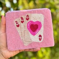 Pochette à monnaie tendance brodée de perles éclatantes, détail perles de rocaille scintillantes, légère, personnalisable, faite main, promotionnelle, pour rangement