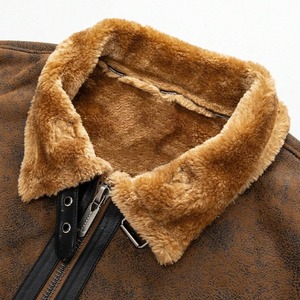 แจ็กเก็ตหนังแกะสีน้ำตาลเข้มสำหรับผู้ชายแจ็กเก็ตหนังเทียมขนซับในให้ความอบอุ่นสำหรับฤดูหนาว - Product Image 2