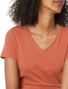 100% coton T-Shirt femme couleur unie col en V couleur unie t-shirt à manches courtes vente en gros femmes - Product Image 4