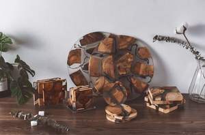 Juego de posavasos de resina epoxi de calidad EXPWOOD con efecto océano decorativo cuadrado redondo posavasos de resina de madera epoxi de Craftsy Home - Product Image 6