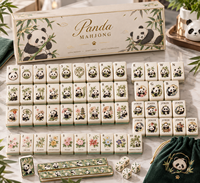 Jeu de Mahjong américain en acrylique Panda à double couche, design original, avec dossier en bambou tressé et rotin, personnalisé