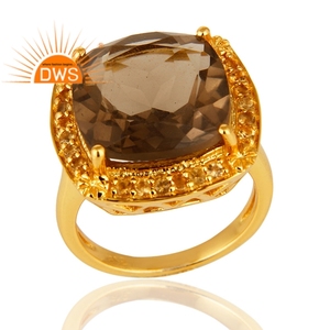 Best Selling Sterling Silver 18K Gold Plated Natural Citrine & Smoky Quartz Gemstone <b>Ring</b> Demi <b>Fine</b> Jewelry Manufacturer - Product Image 1