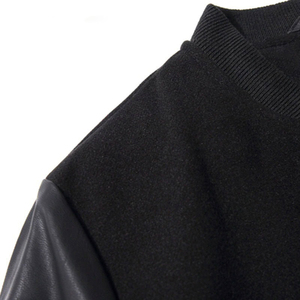 Wholesale Letterman Canvas Wool High Quality V-neck Collar Zipper Closure Winter Jacket for Men <b>Real</b> Cow Leather Sleeves Front - Product Image 3
