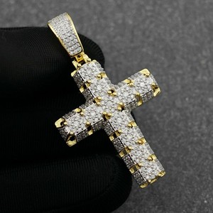 Colgante de diamante CVD cultivado en laboratorio de oro macizo de 18 quilates para hombre, abalorio de cruz cristiana fina de calidad superior, chapado en oro - Product Image 2