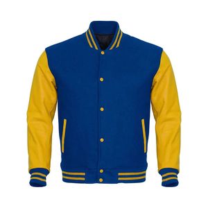 Men's <b>Winter</b> Waterproof & Windproof Wool Body Yellow <b>Leather</b> Sleeve Button-Up Varsity <b>Jacket</b> Custom Embroidery Patches Unisex - Product Image 4