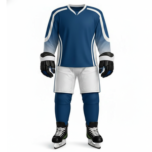 Uniforme de Hockey sobre Hielo Azul y Blanco Transpirable de Alta Demanda - Diseña Tu Propio Logotipo, Jersey de Entrenamiento con Manga Degradada 100% Poliéster - Product Image 1