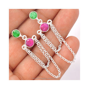 2025 nuevos últimos pendientes hechos a mano de piedras preciosas de rubí y esmeralda de Plata de Ley 925, pendientes Vintage de plata de cristal para proveedor - Product Image 3