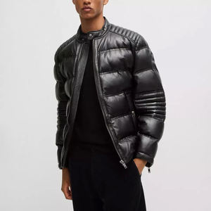 แจ็กเก็ตหนังแท้สำหรับผู้ชายน้ำหนักเบามีสไตล์คอปกตั้งได้ทำจากผ้าใบสวมใส่ในฤดูหนาวแนวสตรีทยอดนิยม - Product Image 5