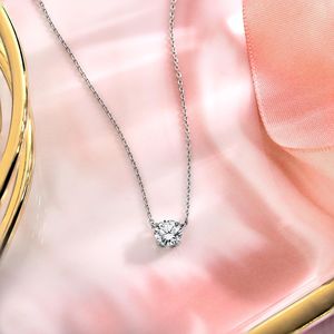 Round Cut - Moissanite - April <b>Birthstone</b> Solitaire <b>Pendant</b> Necklace in 18k White Gold over Silver, Female, Adult - Product Image 3
