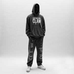 Custom Rhinestone Baggy Hoodie y pantalones de chándal Jogger Conjunto de dos piezas Dtg Print Sweat Suit Vintage Acid Wash Hombres Chándales - Product Image 5